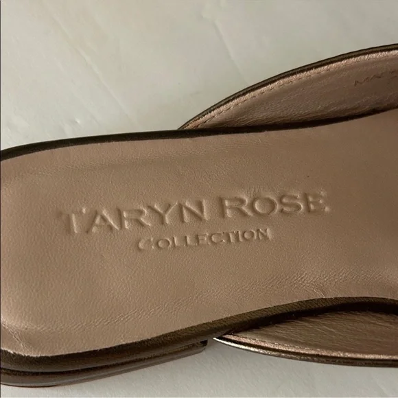Taryn Rose metallic bronze leather slip-on mules with gold-tone hardware - Picture 7 of 11